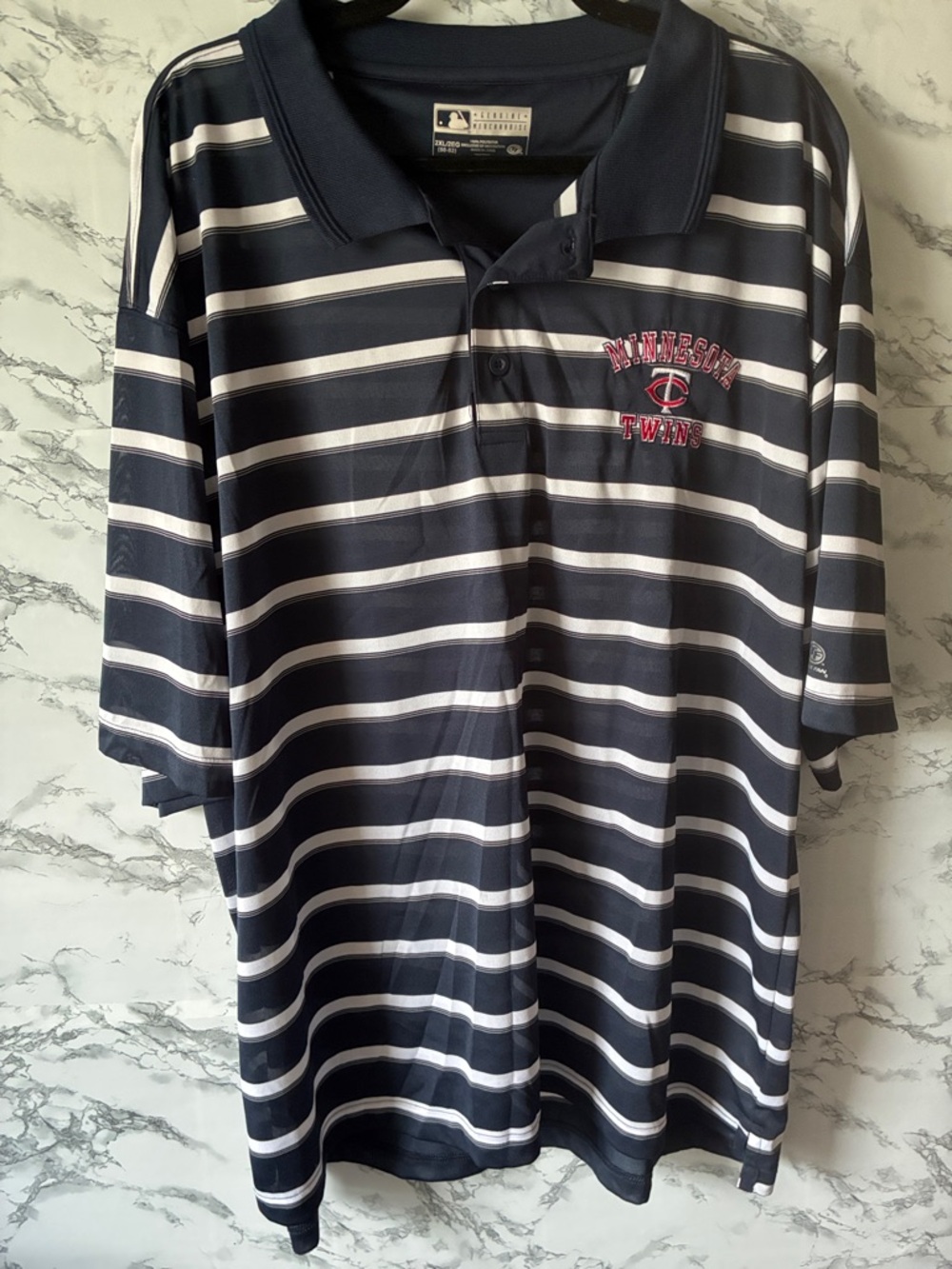 Genuine Merchandise 2XL Minnesota Twins Navy and White Striped Polo Shirt